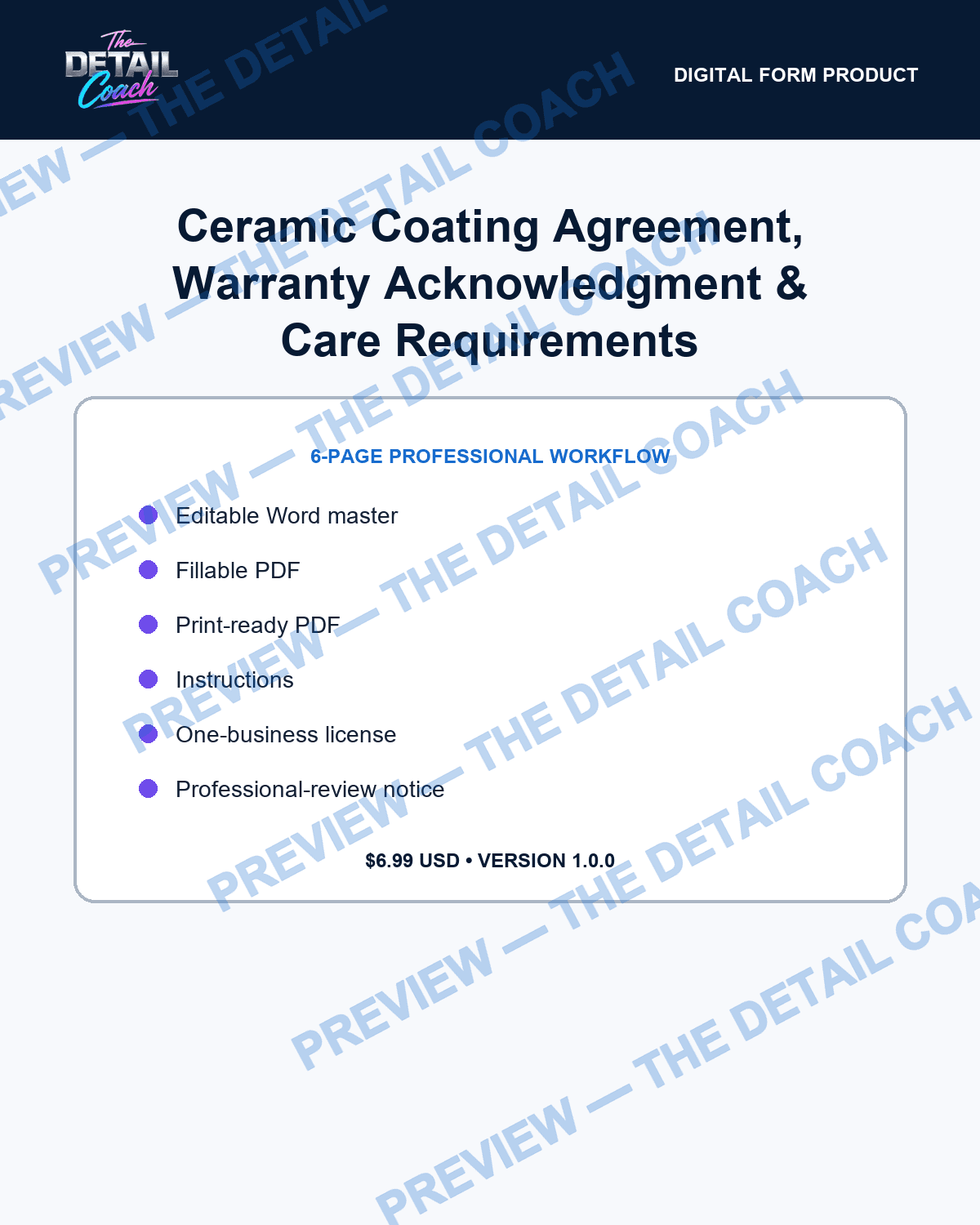 Preview of Coating Agreement & Care