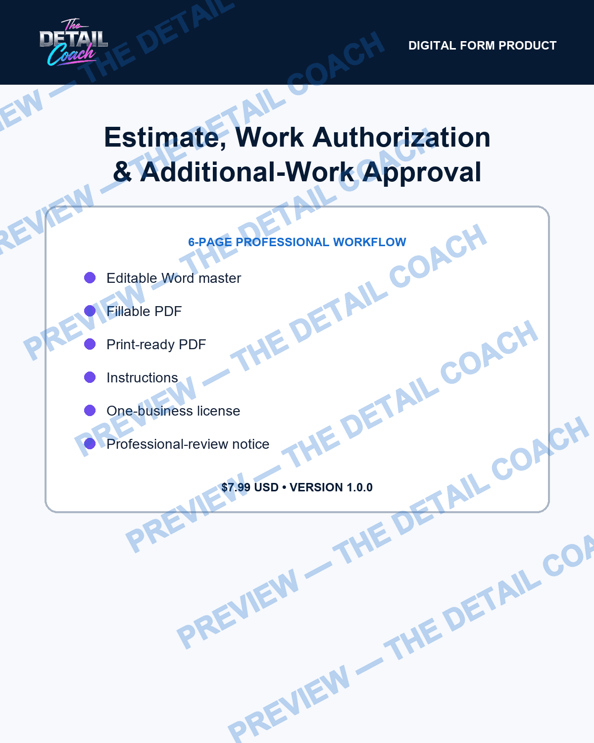 Preview of Estimate & Work Authorization