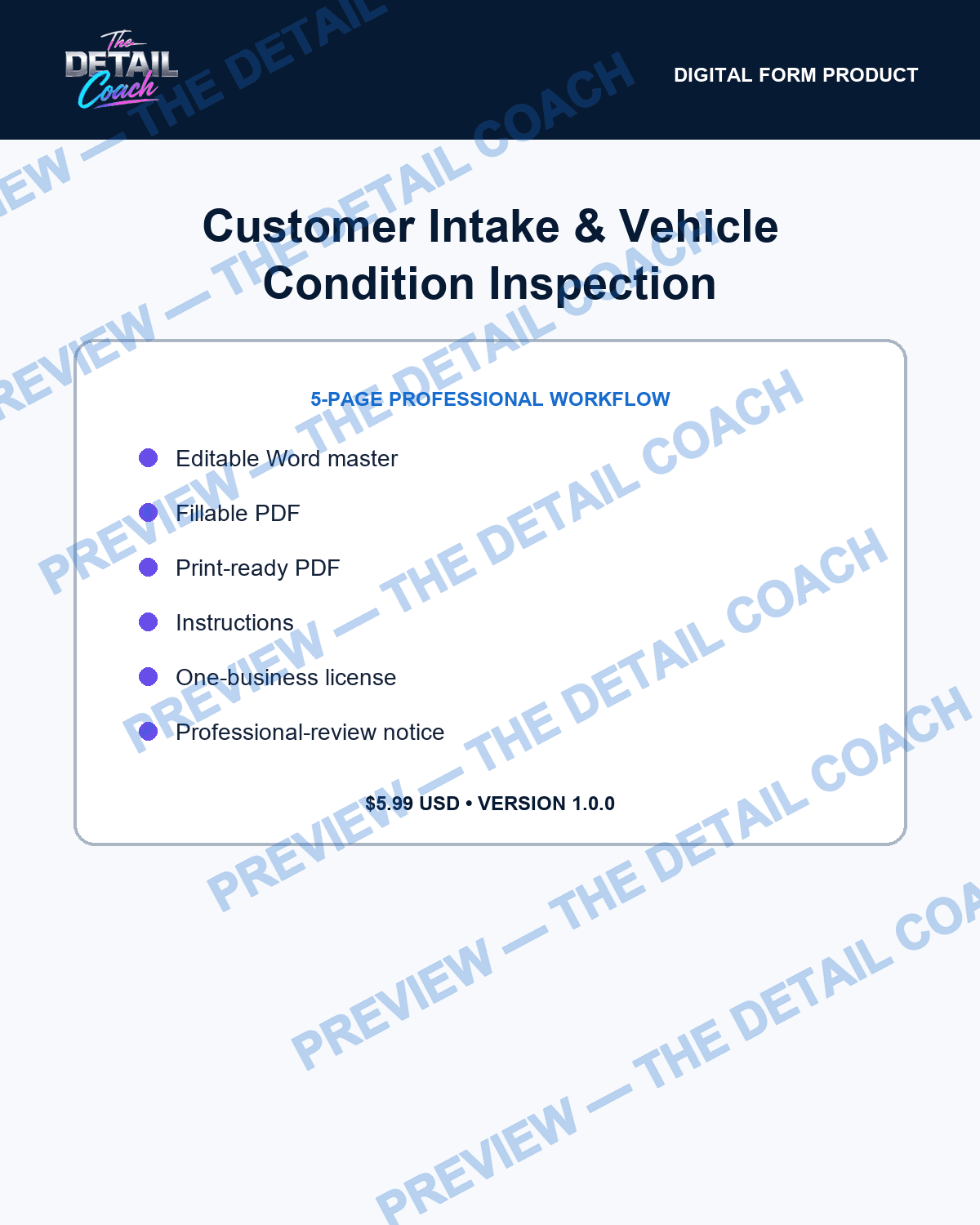 Preview of Intake & Condition Inspection