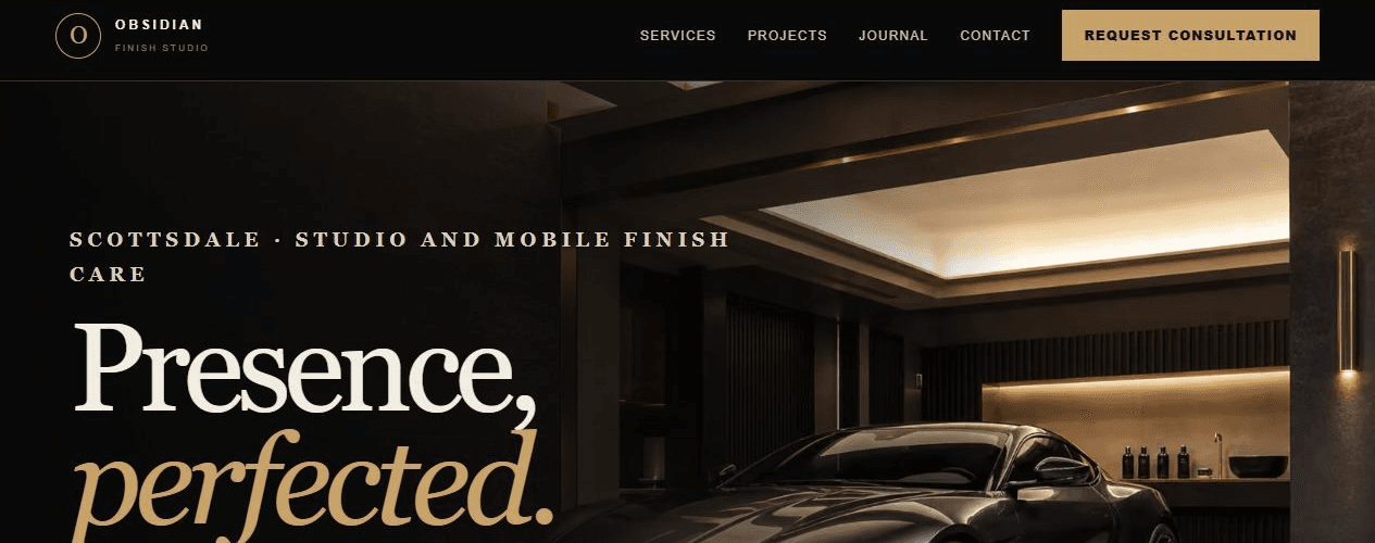 Showroom Star automotive website concept shown in a desktop browser