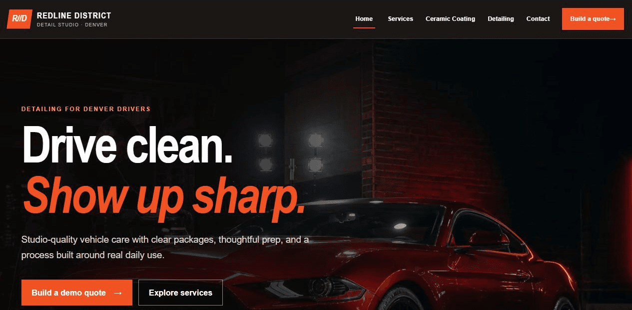 Street Spotlight automotive website concept shown in a desktop browser