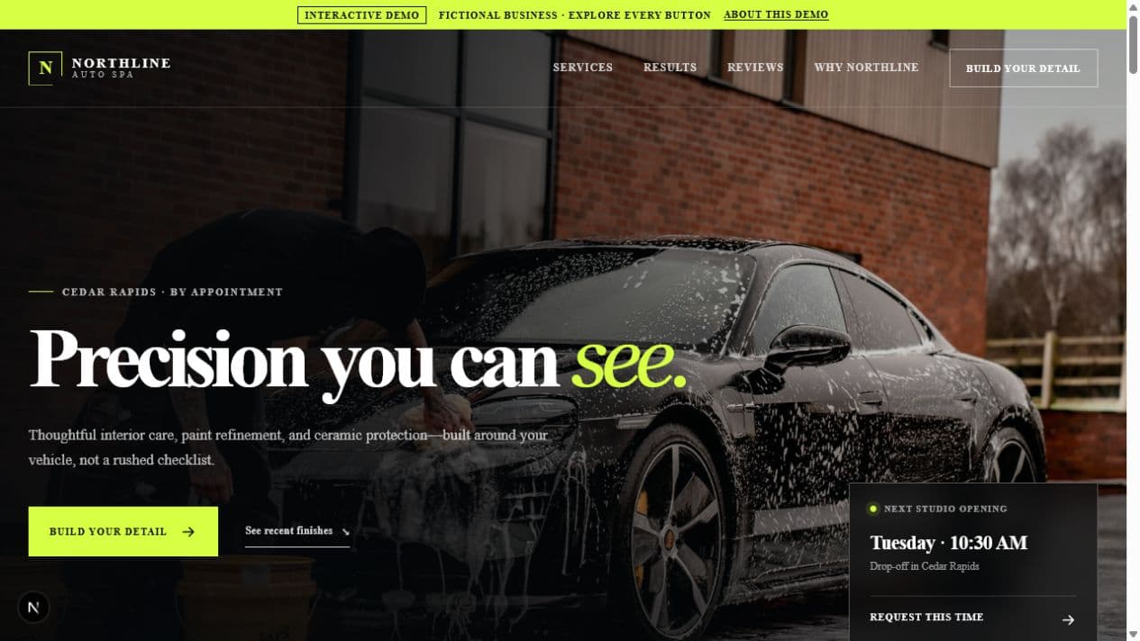 Desktop view of the Northline Auto Spa website concept